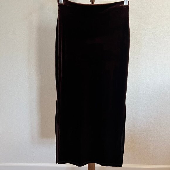 Exit of California Women's Size M Stretch Dark Brown Velvet Side Slit Maxi Skirt - Picture 1 of 8